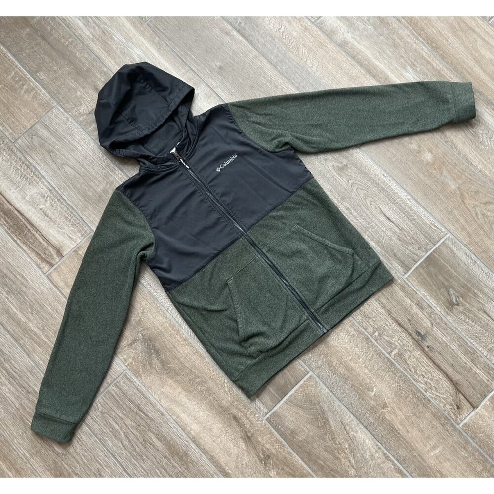 Columbia Unisex Green and Gray Fleece Jacket Sz L (14-16)